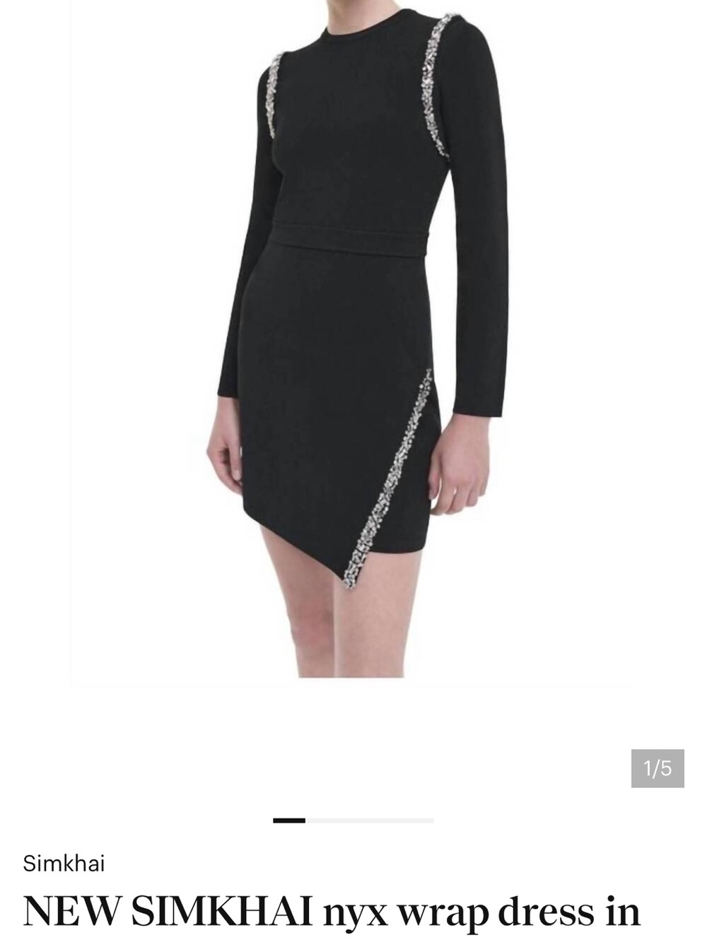 Simkhai Black Crystal-Trim Long-Sleeve Mini Dress